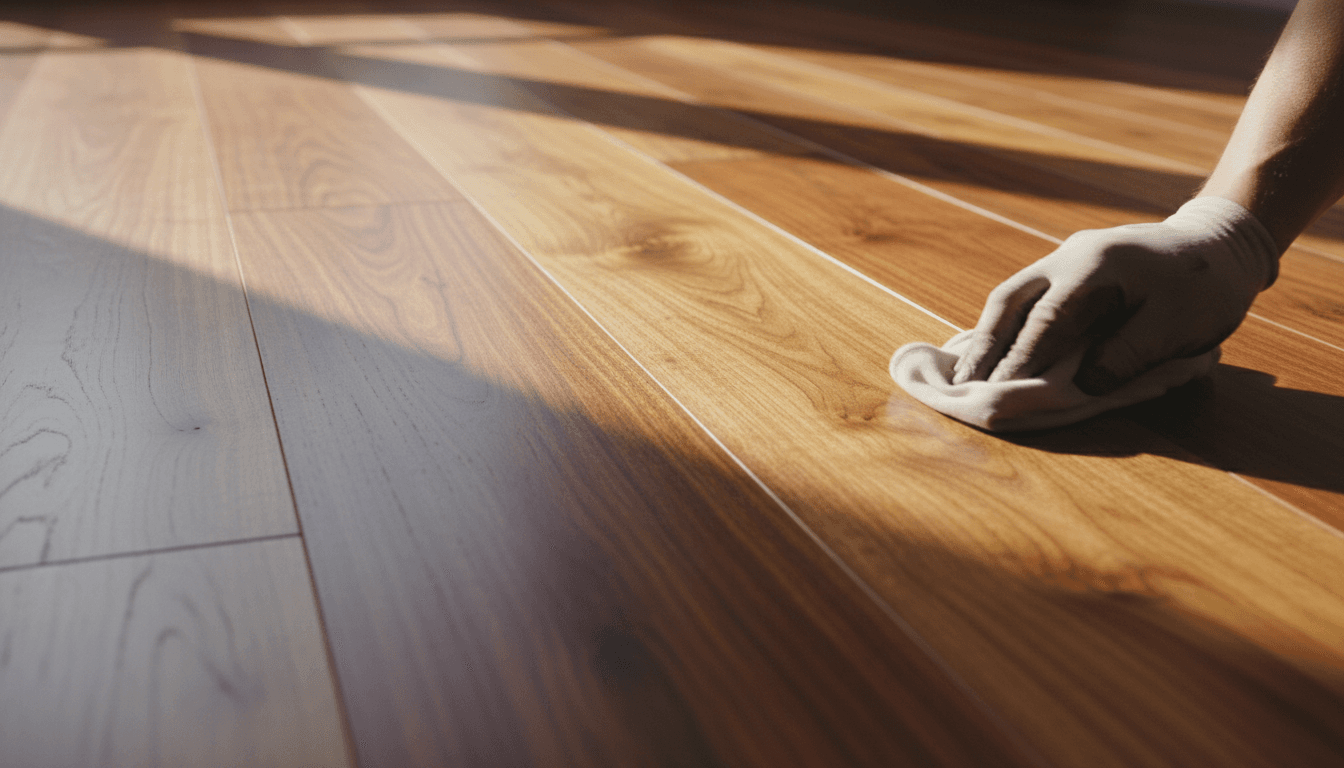 Close-up of premium hardwood flooring with expert finishing touches